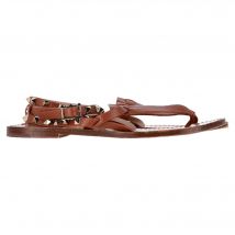 Valentino Garavani Rockstud T-Strap Platte Sandalen in Bruin Leer