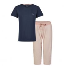 By Louise Essential dames capri pyjama driekwart gestreept blauw