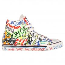 Vetements Graffiti Gedrukte Hoge Sneakers in Witte Canvas