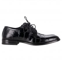 Saint Laurent Croco-Effect Vetwrap Oxfords in Zwart Leer