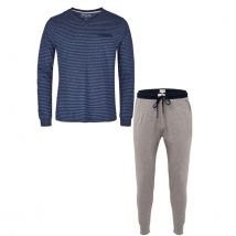 Phil & Co Essential heren pyjamaset lang blauw / grijs