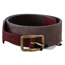 GF Ferre Bruine Leren Brede Gouden Chroom Logo Gesp Riem