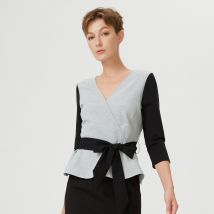 Kleurblok Peplum top met kruis-harteffect en riem