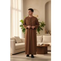 Mens bruin Eid Marokkaanse Thobe gewaad Djellaba Ramadan Eid Jubba LFS-HM10