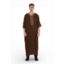 Heren Ramadan Donkerbruin Marokkaanse Thobe Robe Djellaba Gandoura Eid Jubba- HM67