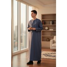 Heren blauwe Eid Marokkaanse Jubba Robe Djellaba Ramadan Eid Thobe LFS-HM11