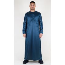 Marineblauwe Thobe-gewaad voor heren, satijn Emirati Islamitische Jubba Eid, normale pasvorm