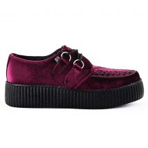 TUK Viva High Creeper bordeauxrode fluwelen platform veterschoenen in gothic-stijl - AV6802