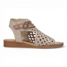 Blowfish Malibu Dames Golden Beige Weave Micro Wedge Sandals - Anuella