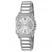 Gucci YA166504 G-Flat Zilveren Wijzerplaat Unisex Horloge
