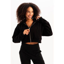 JUSTEVER Crop Hooded Hooded Zippered Kangaroo Pocket Raised Black Women's Sweatshirt - Lumen
