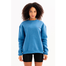 Dames sweatshirt met ronde hals, geborduurde en opstaande polarfleece voering, blauw - Rigil