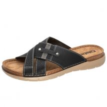 Fischer Heren slippers leer – comfortabele instap slippers met voetbed en rubber zool w