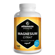 Magnesiumcitrat 360 mg Tagesdosis, 180 vegane Kapseln