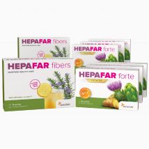 Hepafar Detox 90-Tage-Leberentgiftungskur | 100% natürliche Hilfe bei einer überlasteten Leber: 6x Hepafar Forte Kapseln & 2x Hepafar Fibers Getränke