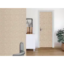 Vinilo Puerta - decorativa imitación ratán beige