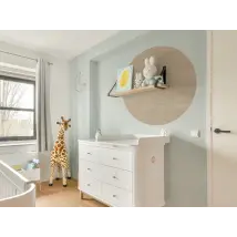 Redondo - Papel pintado adhesivo y muebles de madera de roble claro envejecido