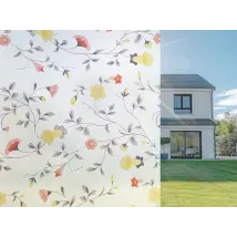 Vinilo electrostático escarchado con pequeñas flores de colores