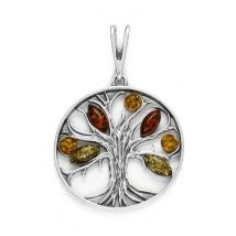 Pendentif arbre de vie en ambre multicolore sur argent 925