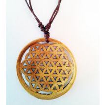Fleur de vie pendentif en bois de jacquier sculpté main. D. 4 cm
