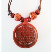 Fleur de vie pendentif en bois de sawo sculpté main. D. 3 cm