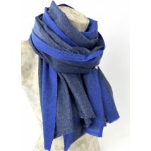 Étole, écharpe bleu jean à bordure bleu majorelle en cachemire...
