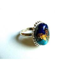 Bague orgonite lapis/turquoise en argent 925