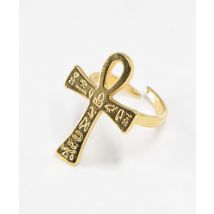 Bague réglable croix de vie hiéroglyphique récente plaqué or