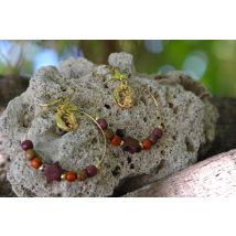 Boucles d'oreilles créole soleil et lune en bois dorée à l'or fin