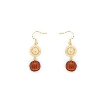 Boucles-d'oreilles dorée or fin avec médaillon et bois d'acajou