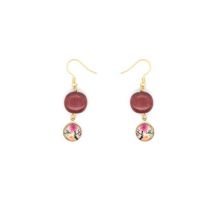Boucles-d'oreille en bois et cabochon dorée à l'or fin