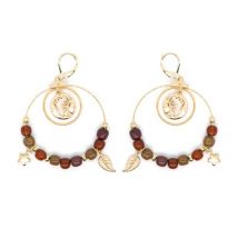 Boucles-d'oreille double créole dorée à l'or fin breloques et...