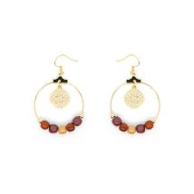 Boucles-d'oreilles ronde créole avec filigrane or doré et perles...