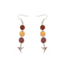 Boucles-d'oreilles pendante en bois multicolore et colibri