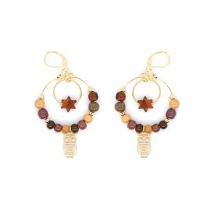 Boucles-d'oreilles créole en bois multicolore avec chouette...