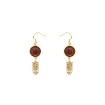 Boucles-d'oreille pendante en bois d'acajou avec filigrane chouette