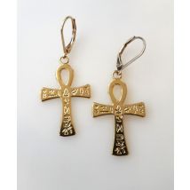 Boucle d'oreilles croix de vie hiéroglyphique récente plaqué or