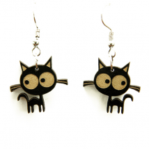 Boucles d'oreilles en bois de liège "Felix le chat" Noir