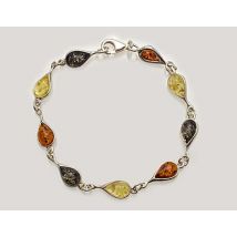 Bracelet goutte en ambre multicolore de la Baltique sur argent 925.