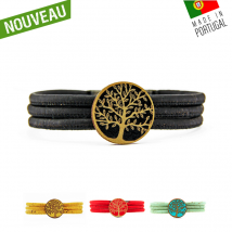 Bracelet en liège "Cercle arbre de vie color" Noir
