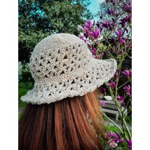 Capeline en chanvre/coton crochetée - Chapeau de soleil été -...