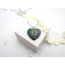 Pendentif orgonite coeur ailes d'ange turquoise argent