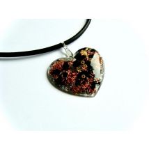 Les Orgonites - Pendentif Orgonite Galet Coeur Shungite Cuir Argenté - Bijoux bien-être
