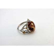 Bague orgonite ambre or argent
