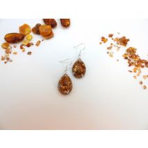 Boucles d'oreilles orgonite goutte ambre new argent