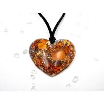 Pendentif orgonite galet coeur ambre avec lacet