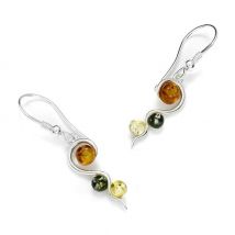 Boucles d'oreilles en ambre multicolore de la Baltique sur argent...