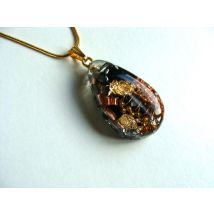 Pendentif orgonite goutte shungite doré