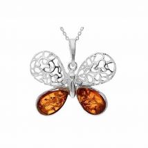 Collier papillon en ambre sur argent 925.
