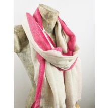 Etole, écharpe beige bordure rose en cachemire naturel et...